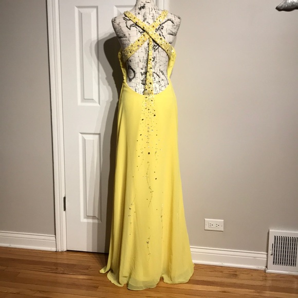 Crisscross Straps Chiffon Embellished Draped Slip Formal Evening Prom Gown Flare - Picture 4 of 7